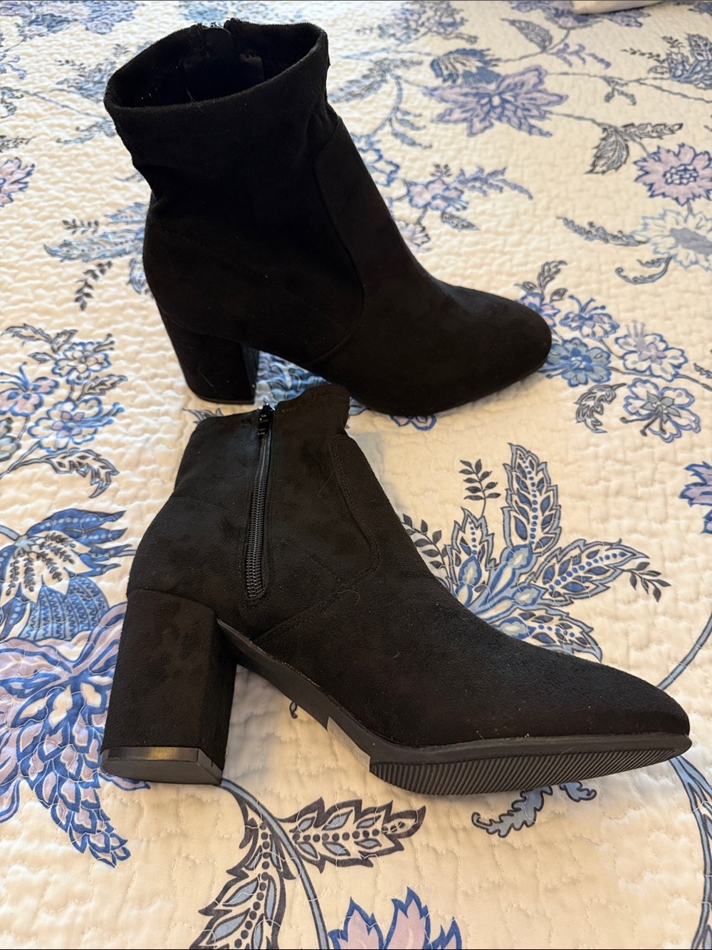 Rachel Zoe Black Suede-Look Ritsie Ankle Booties with Block Heel